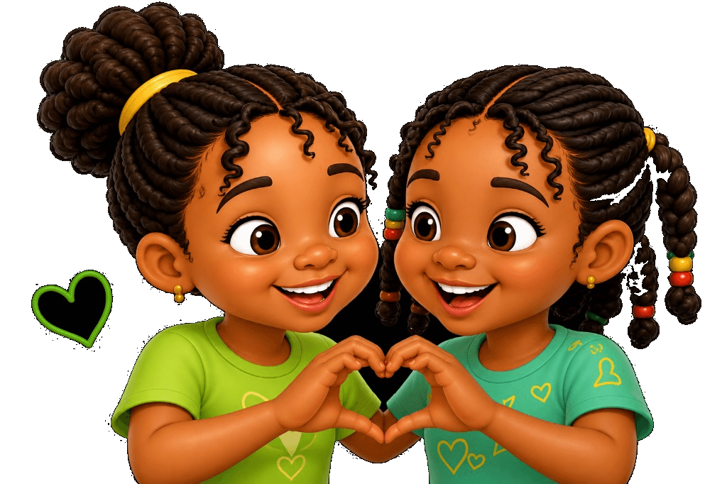Two girls smiling and forming a heart shape with their hands.