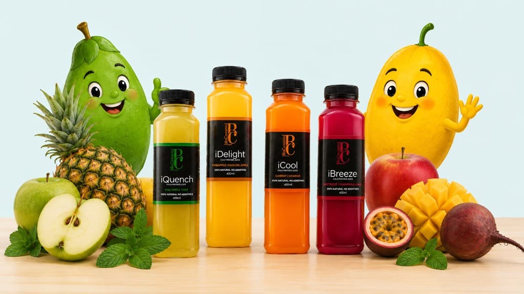 Blucarotte juices with friendly fruit characters and fresh ingredients