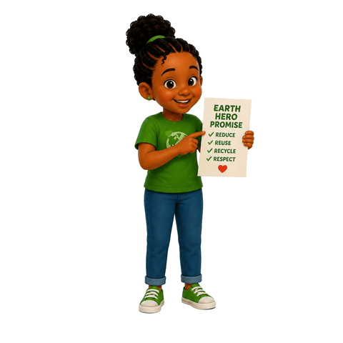 A child holding an Earth Hero promise sign