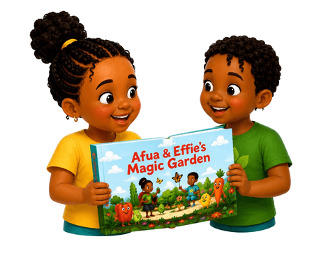 Two children opening Afua and Effie's Magic Garden