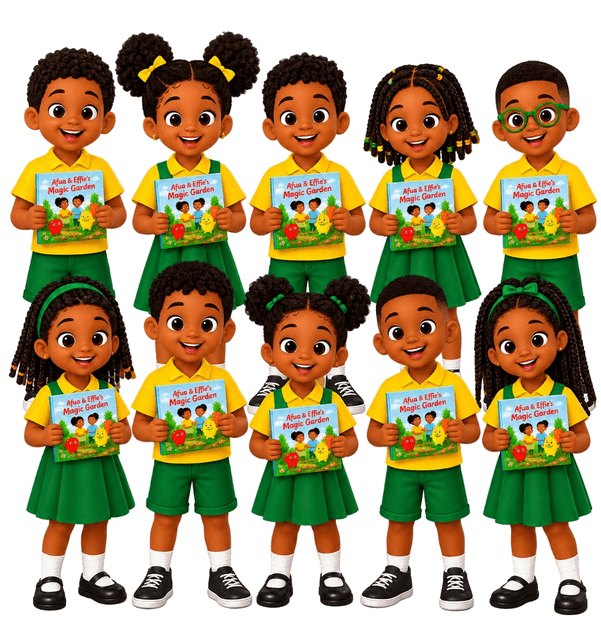 A small group of children holding books
